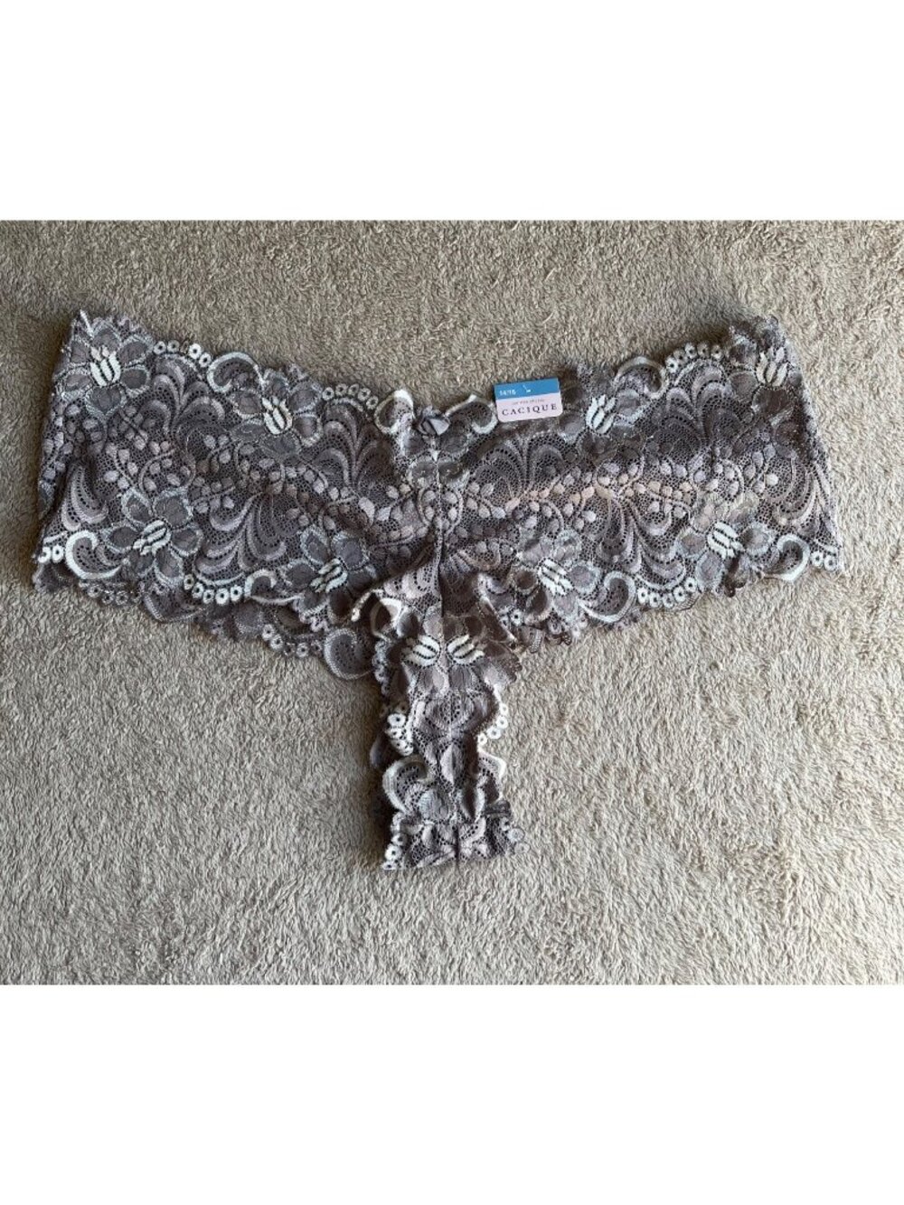 Cacique NWT Lace Boyshort Panty Size 14 16 Taupe Gray Stretch Scalloped Edge